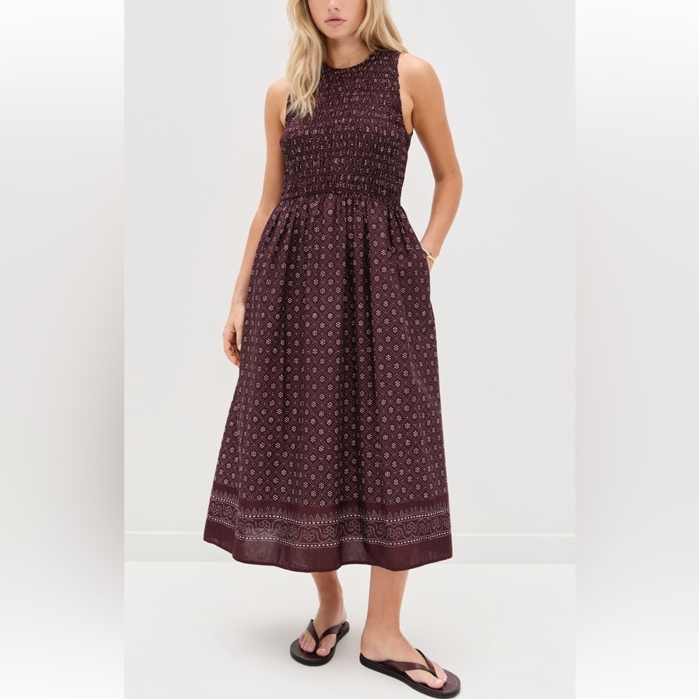 MADEWELL The Melody Scoop Back Smocked Midi Dress - size M